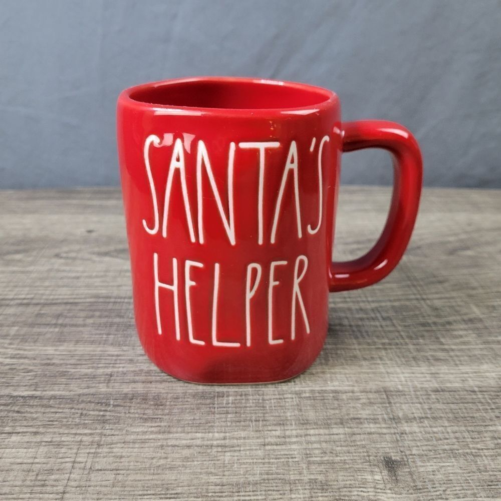 Rae Dunn Artisan Collection Farmhouse Red Santa's Helper Christmas Mug‎
